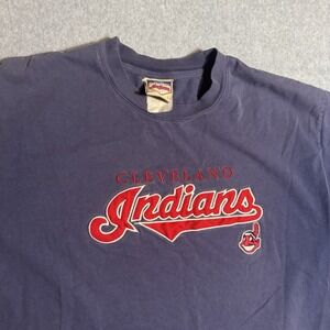 Vintage Cleveland Indians T Shirt Men's Large Navy Chief Wahoo Embroidered 90s